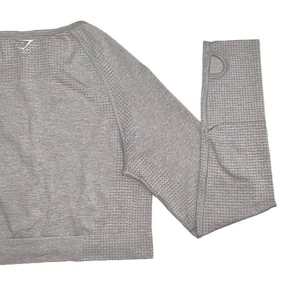 Gymshark Vital Seamless Crop Top workout Long Sleeve Light Grey Athletic Top XL - Picture 7 of 12